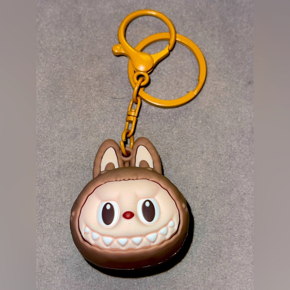 Labubu Brown Rubbery Solid Head Keychain/Bag Charm. NIP